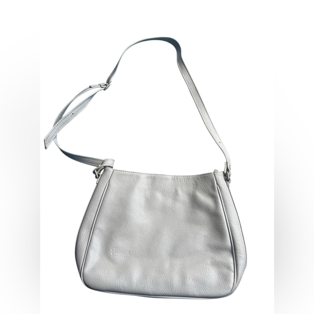 Beige/light silver colored faux leather shoulder purse